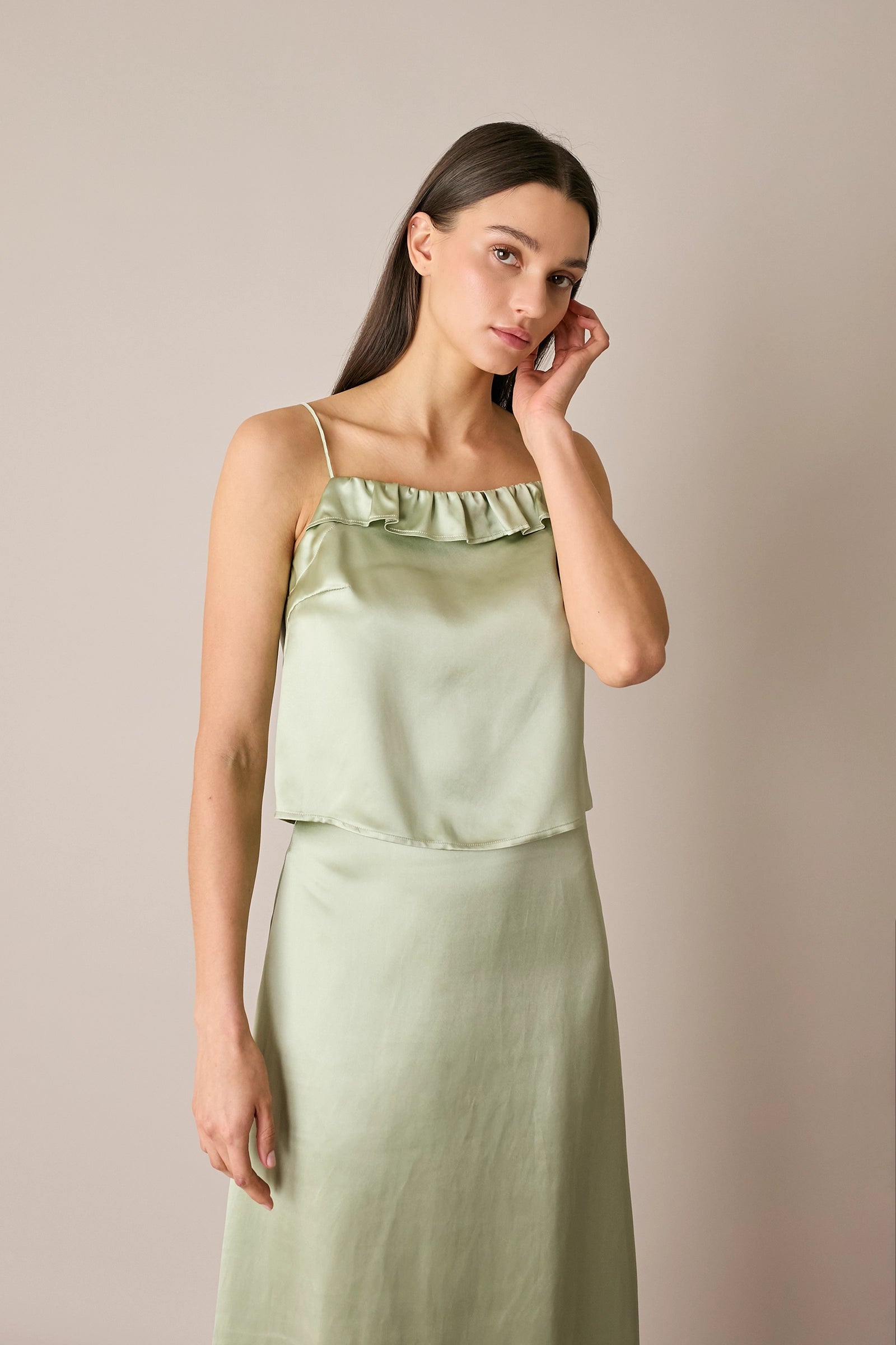 Top in blend di seta con spalline sottili