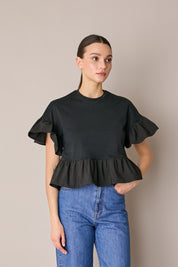 T-shirt con balze a contrasto