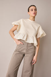 T-shirt con balze a contrasto