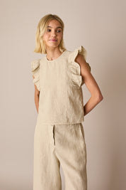 Linen ruffle sleeve top