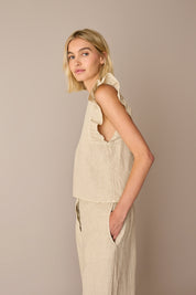 Linen ruffle sleeve top