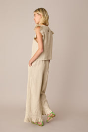 Linen ruffle sleeve top