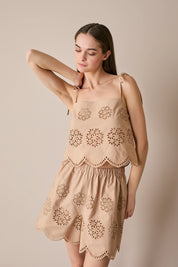 Cut-out embroidered top with adjustable straps