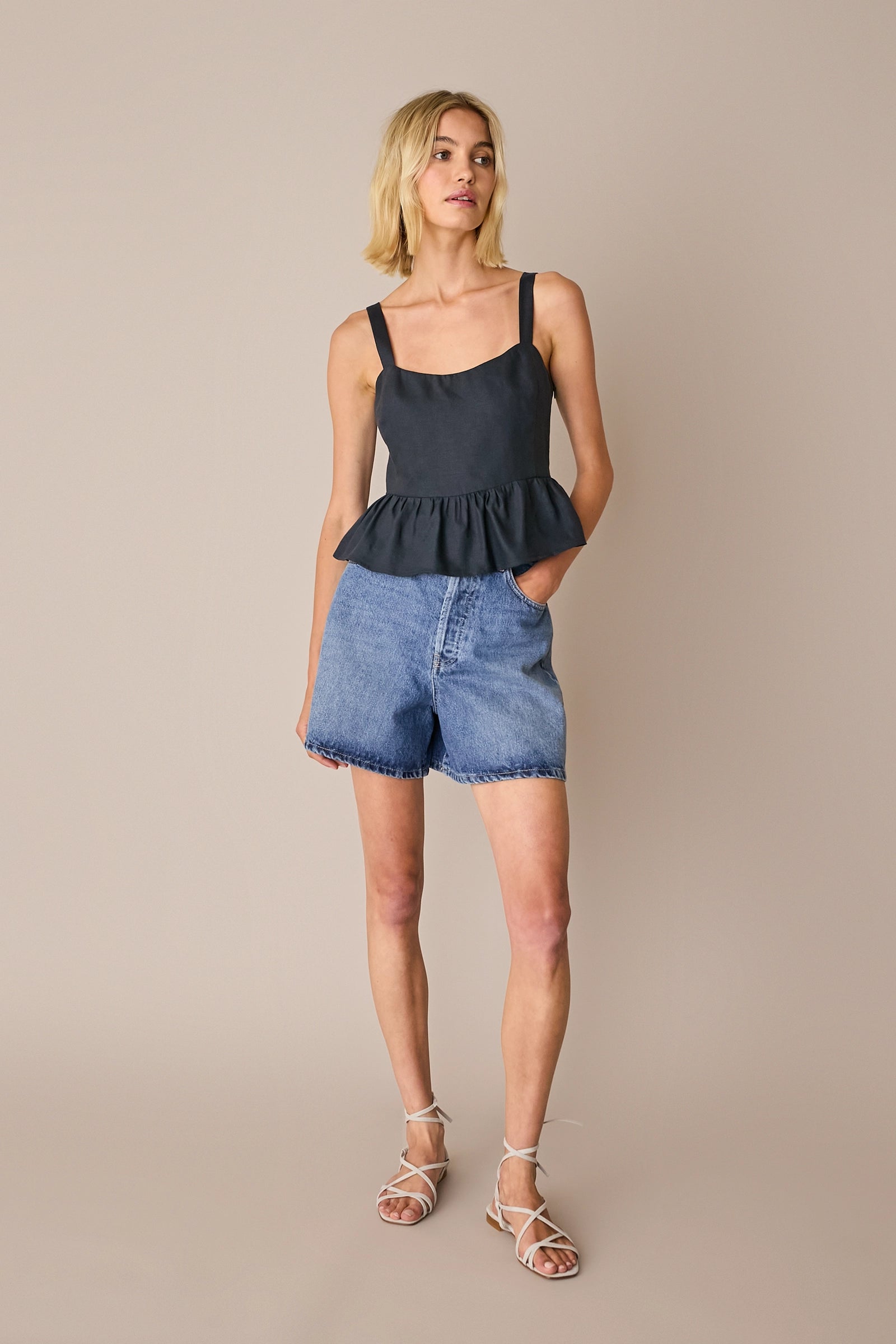 Linen peplum top