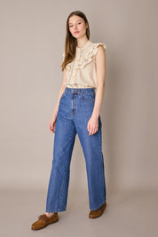 Camicetta con volant e passamaneria a fiori