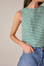 Gingham linen and cotton top
