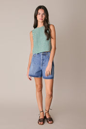 Gingham linen and cotton top
