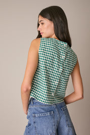 Gingham linen and cotton top
