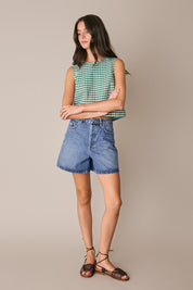 Gingham linen and cotton top
