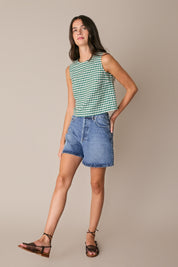 Gingham linen and cotton top

