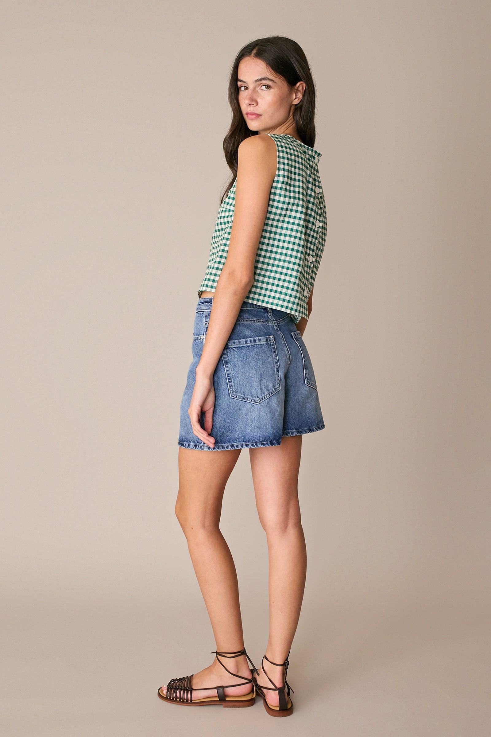 Gingham linen and cotton top
