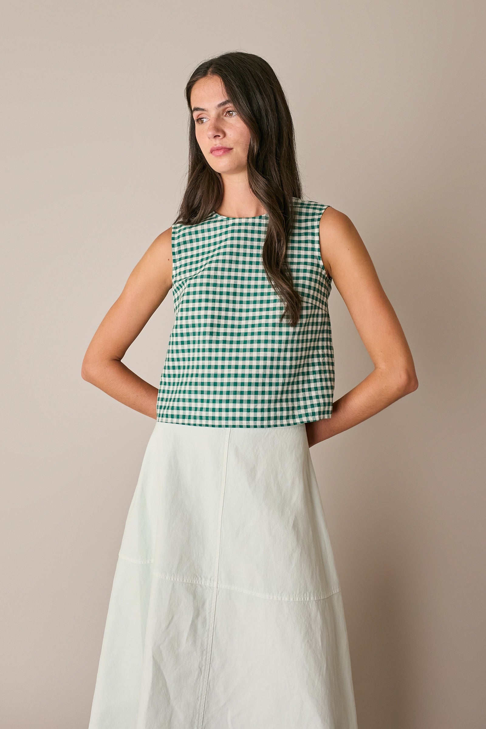 Gingham linen and cotton top

