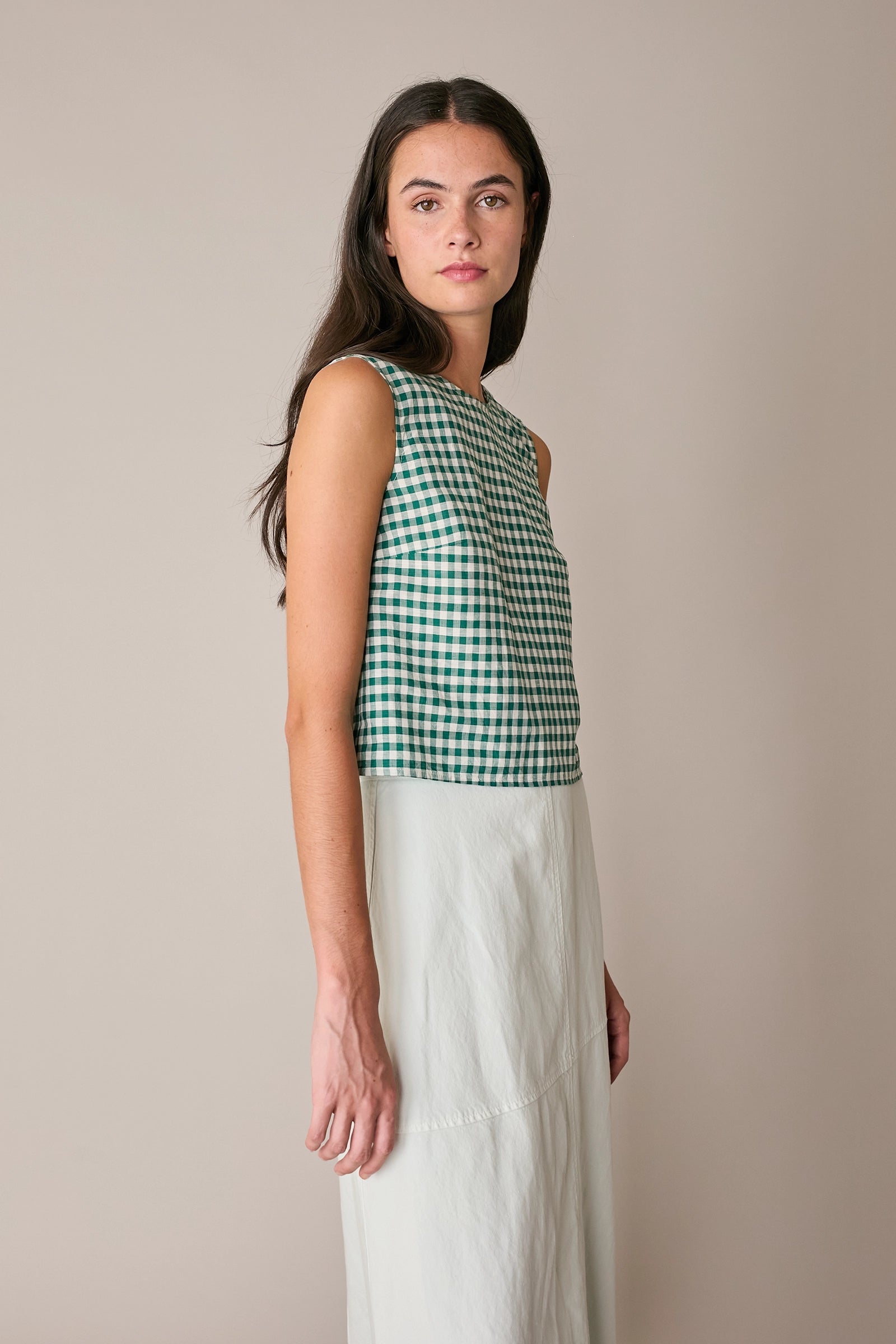 Gingham linen and cotton top
