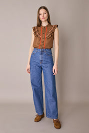 Camicetta con volant e serpentine colorate