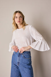 Embroidered top with bell sleeves