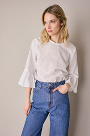 Embroidered top with bell sleeves