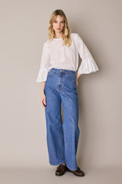 Embroidered top with bell sleeves