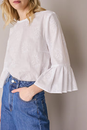 Embroidered top with bell sleeves