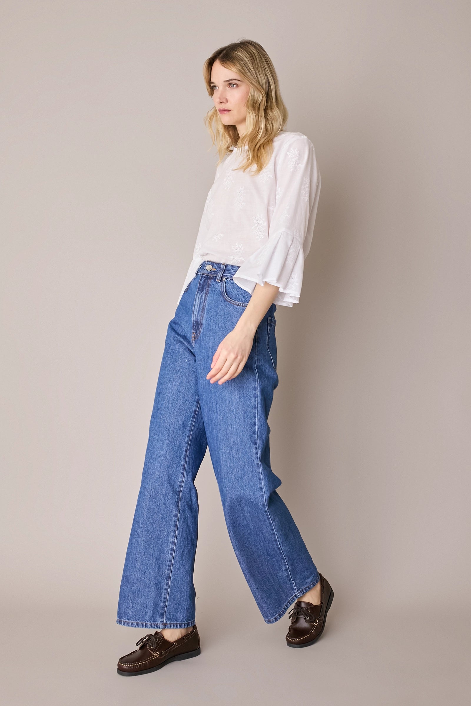 Embroidered top with bell sleeves