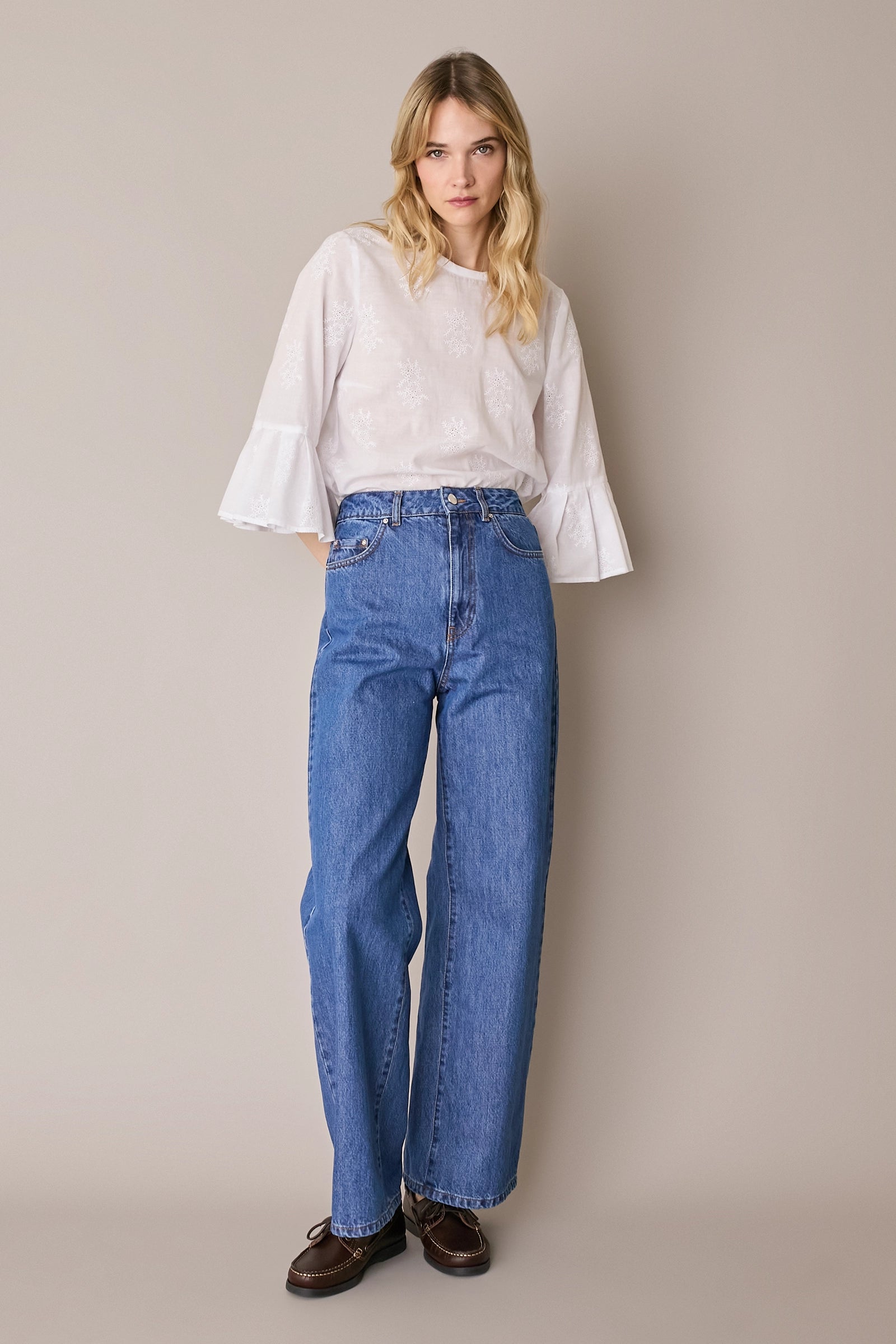 Embroidered top with bell sleeves