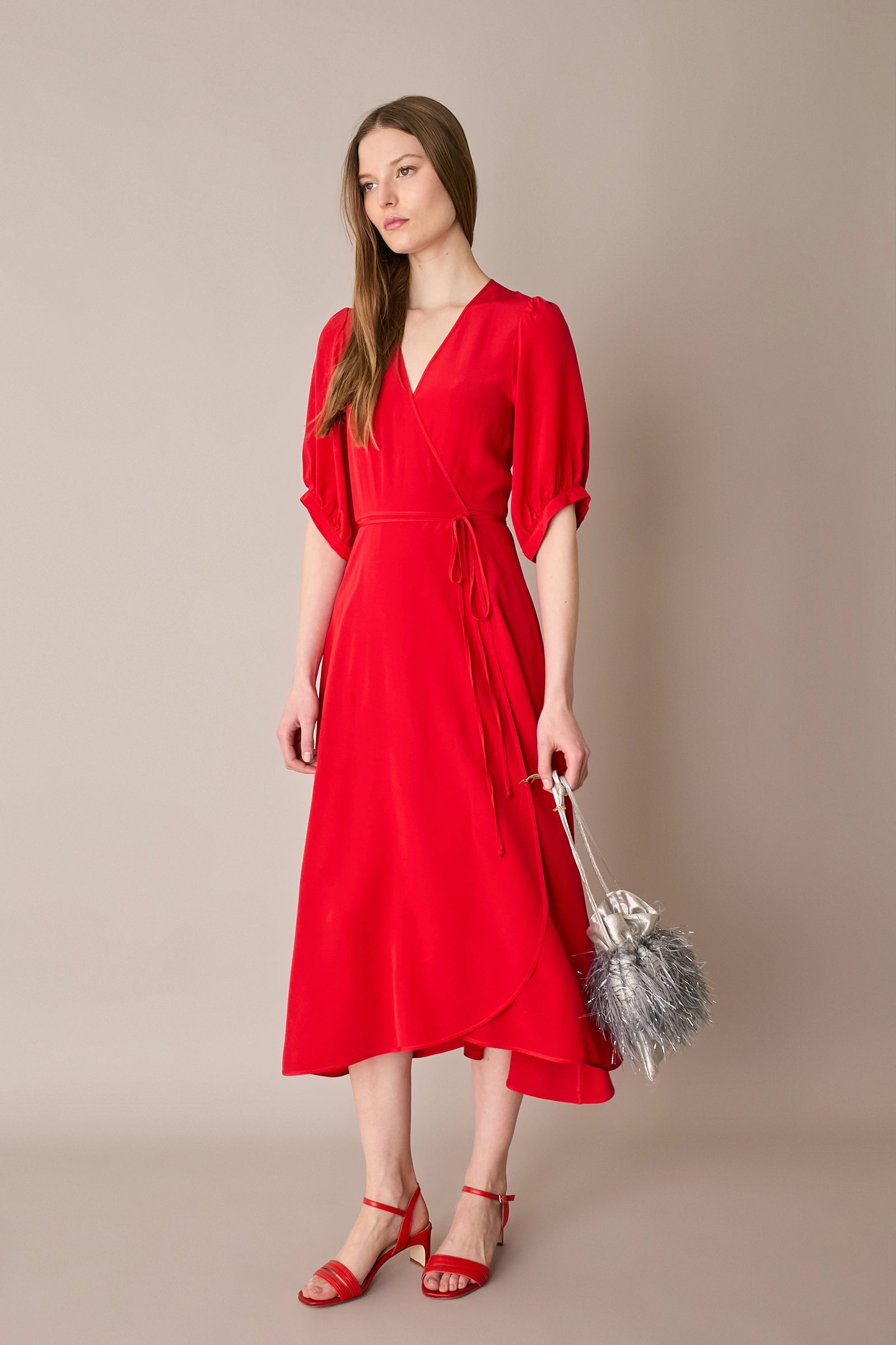 Silk crepe de chine wrap dress