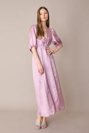 Long V-neck dress with half sleeves