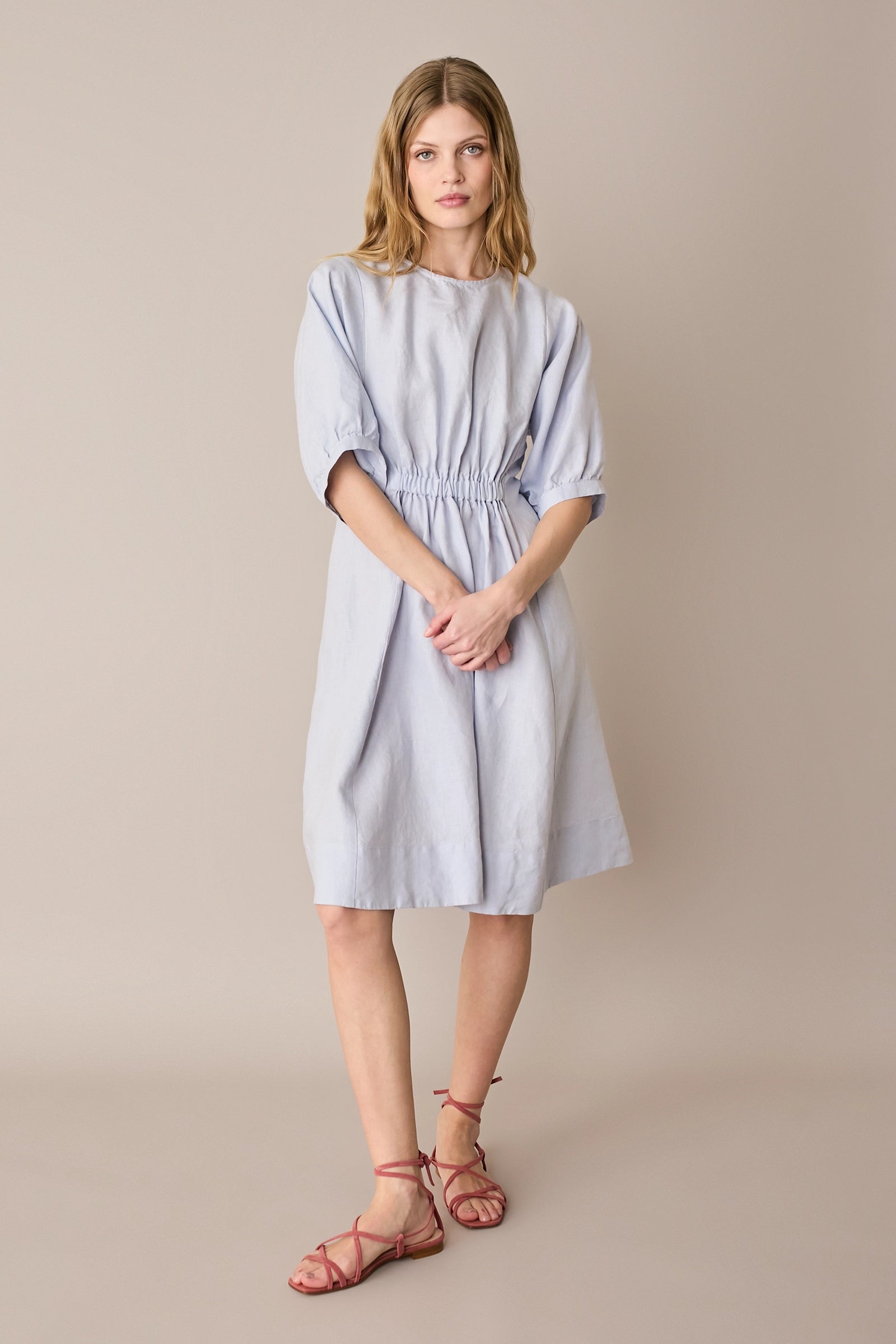 gathered linen dress Linen Gathered Beach Dress