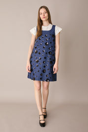 Denim dress with sequin flowers