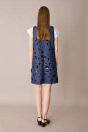 Denim dress with sequin flowers