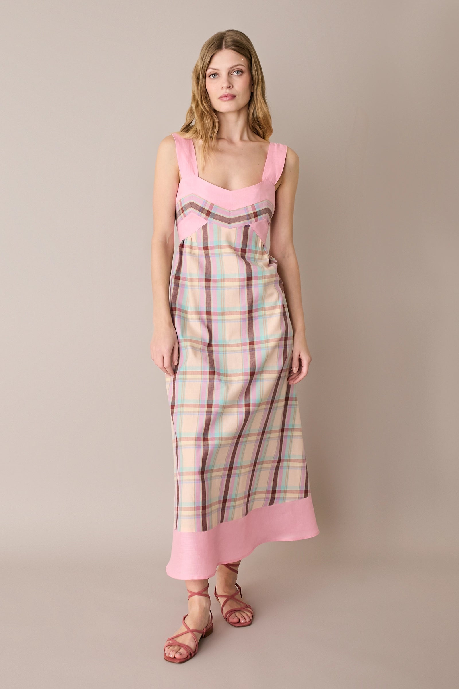 Abito colorato in lino e cotone