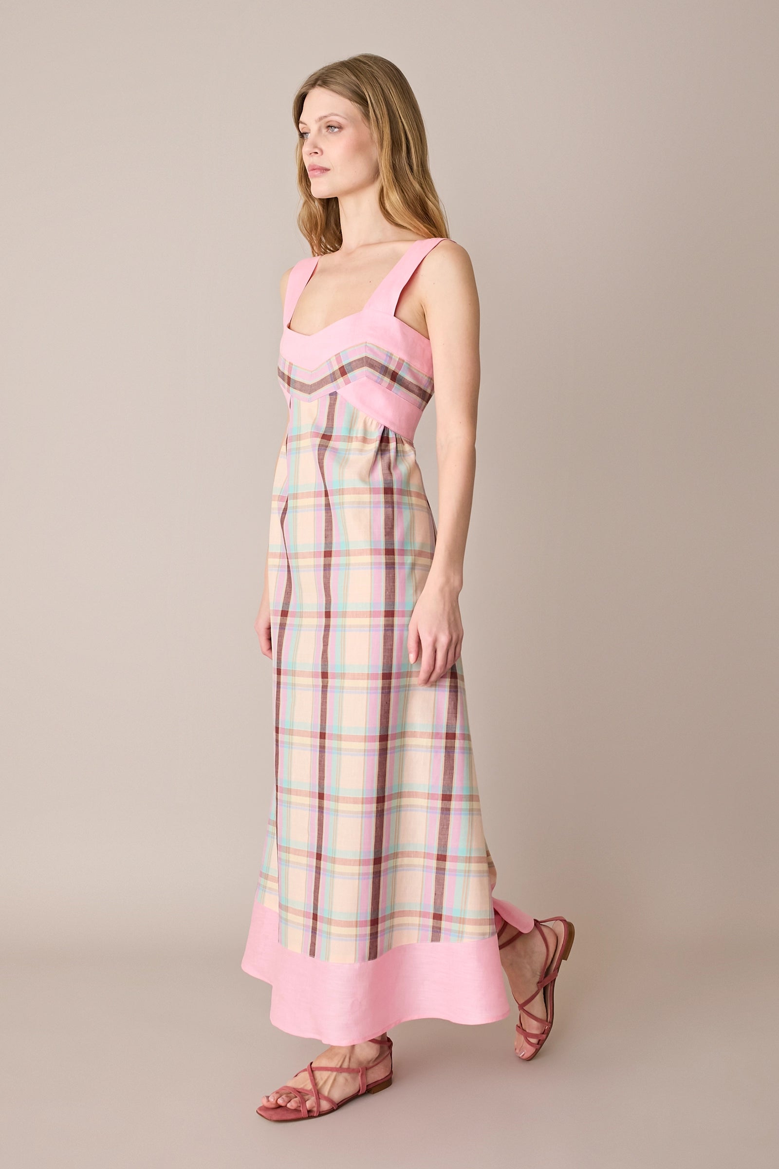 Abito colorato in lino e cotone