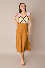 Long silk dress with multicolor top