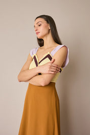 Long silk dress with multicolor top
