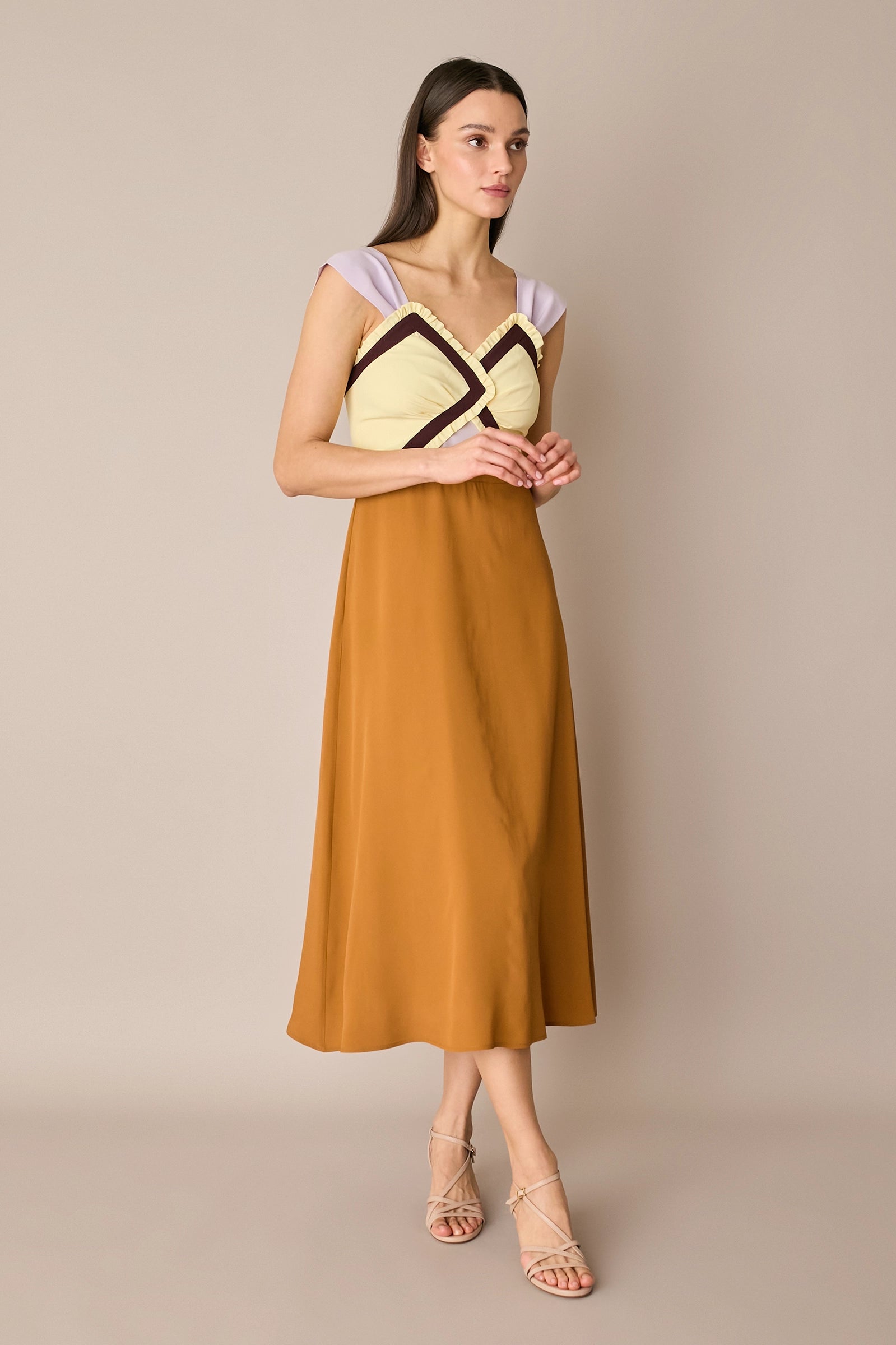 Long silk dress with multicolor top