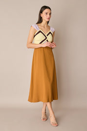 Long silk dress with multicolor top