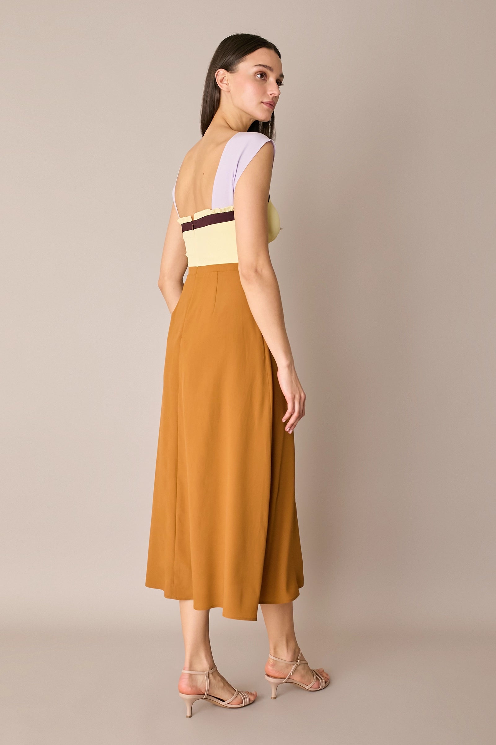 Long silk dress with multicolor top