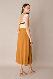 Long silk dress with multicolor top