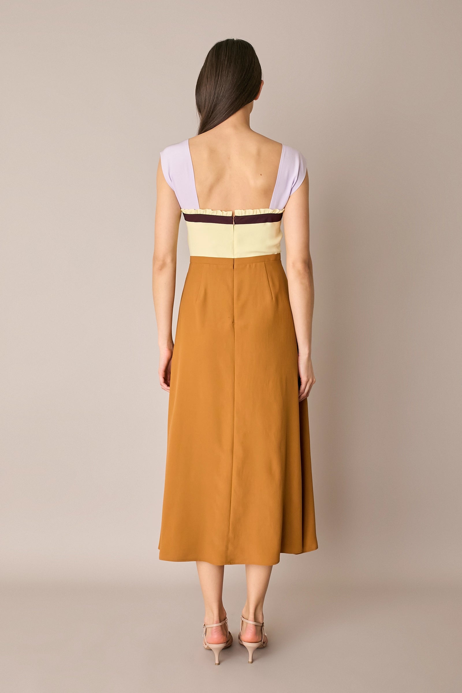 Long silk dress with multicolor top