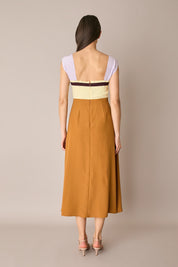 Long silk dress with multicolor top