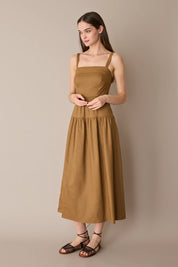 Long linen-blend dress