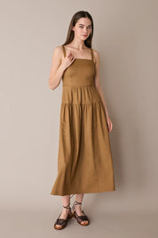 Long linen-blend dress