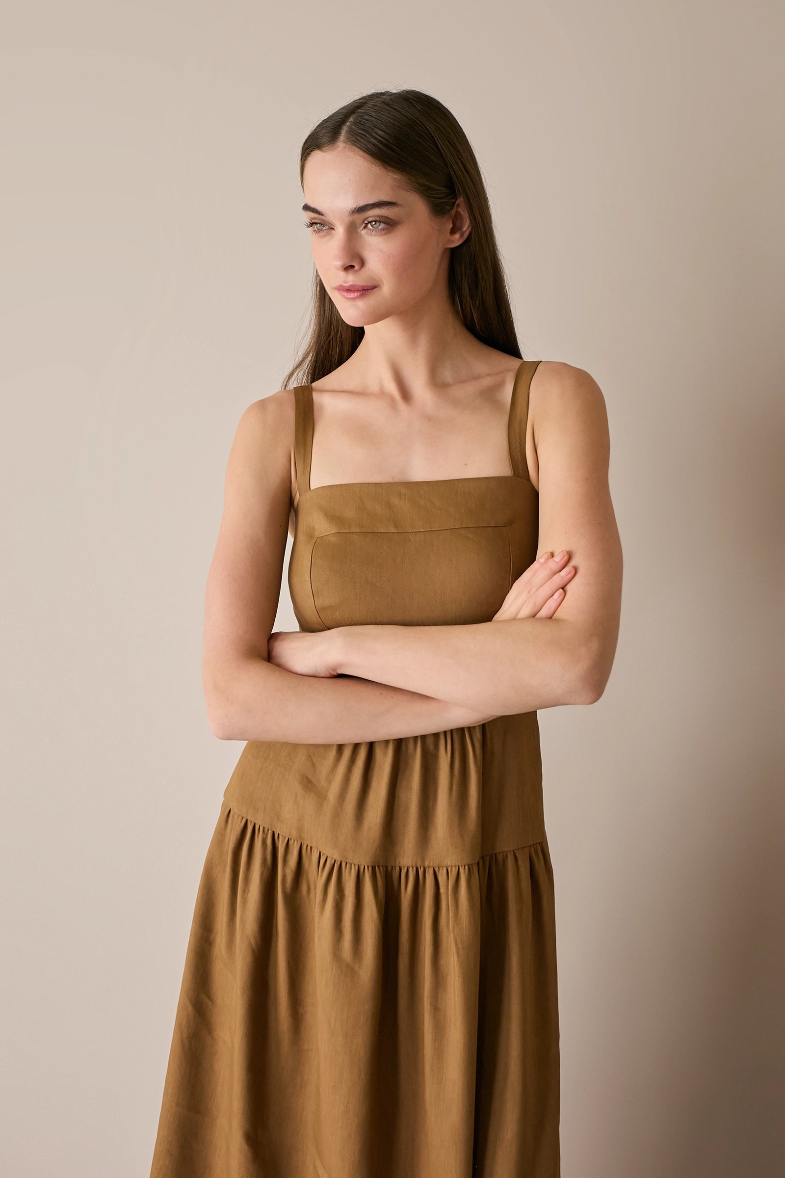 Long linen-blend dress