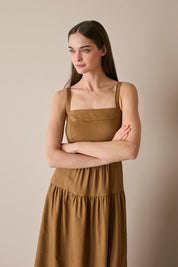 Long linen-blend dress