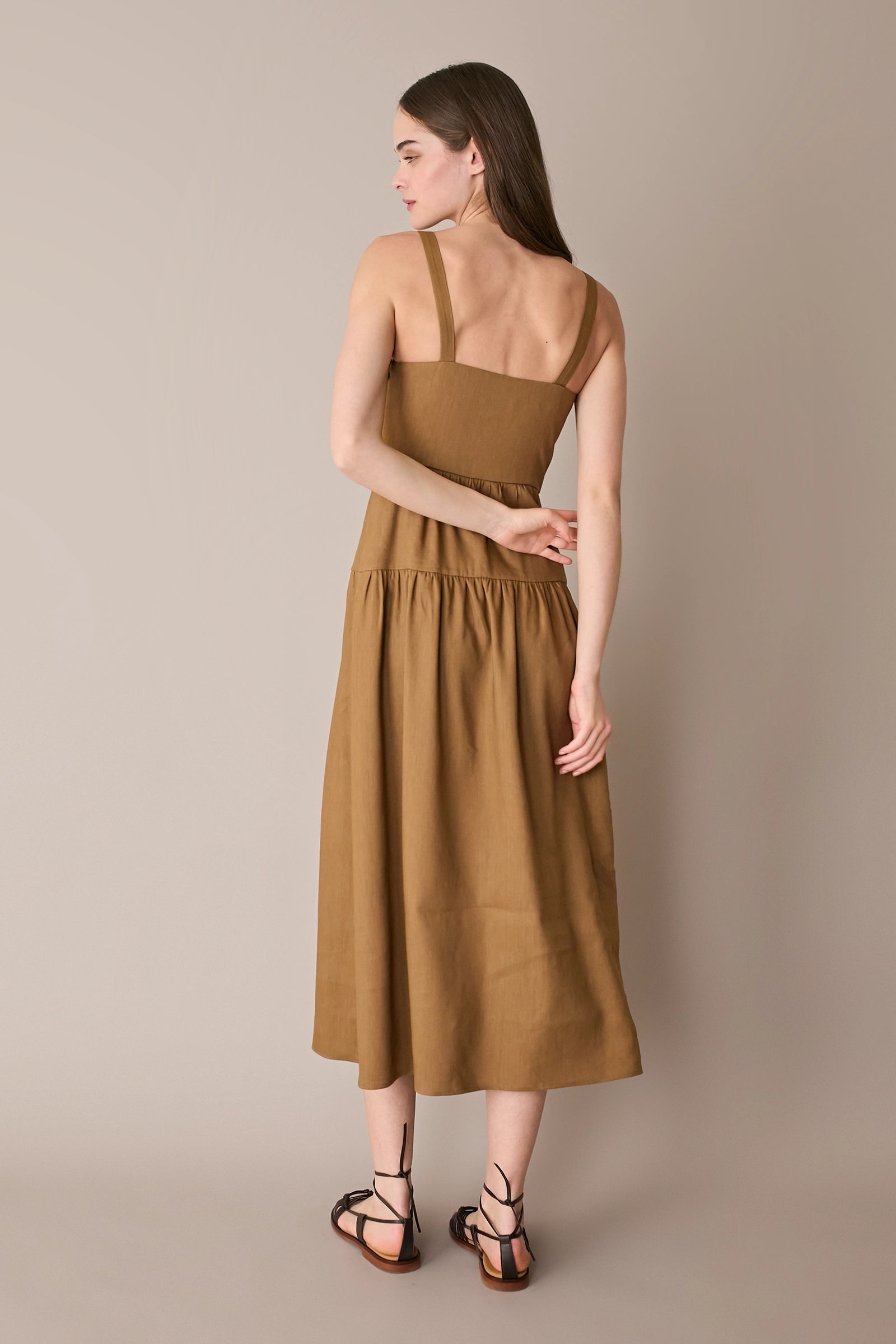Long linen-blend dress