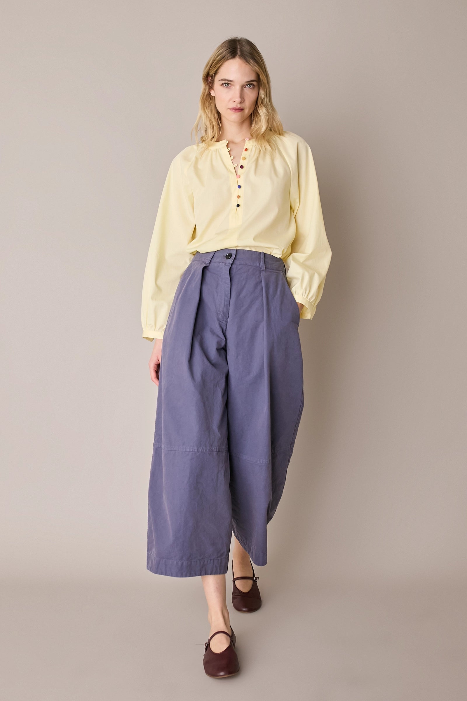 Wide-leg cotton trousers