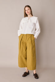 Wide-leg cotton trousers