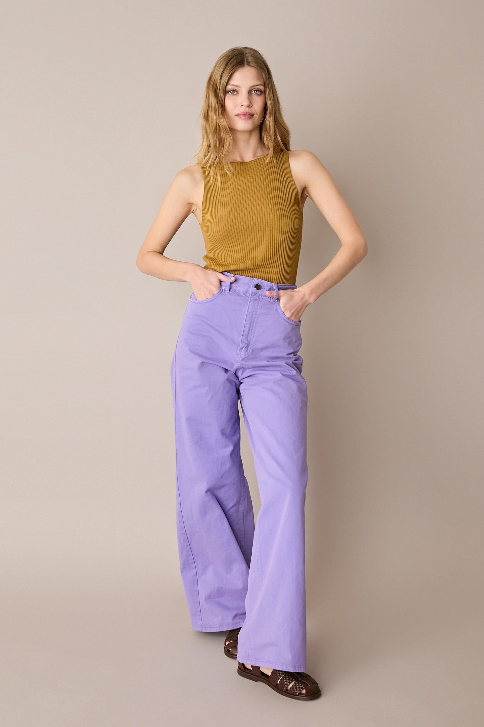 Pantaloni cinque tasche in drill di cotone