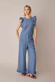 Pantaloni in lino con volant