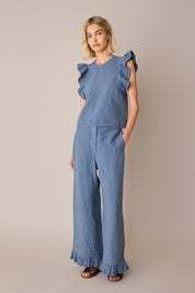 Pantaloni in lino con volant