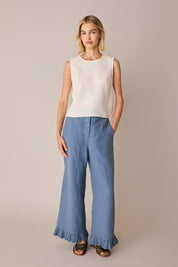 Pantaloni in lino con volant